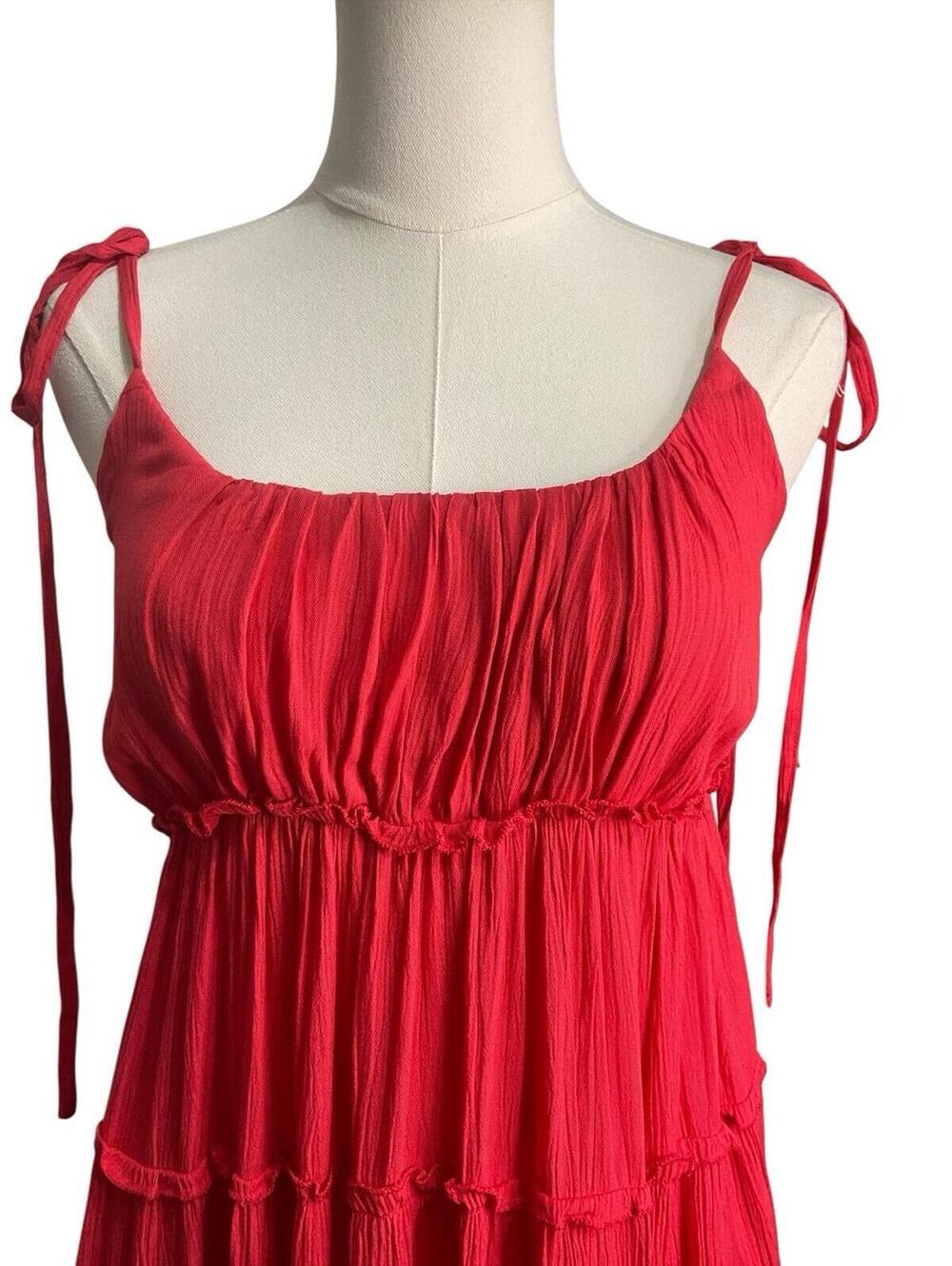 Red Tiered Tie-Shoulder Sundress - Brand - Picture 3 of 6